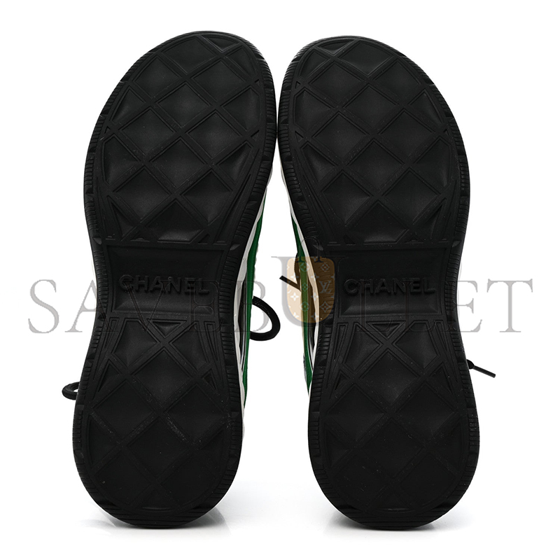 CHANEL SUEDE CALFSKIN MIXED FIBERS CC SNEAKERS IVORY GREEN LIGHT BLUE 